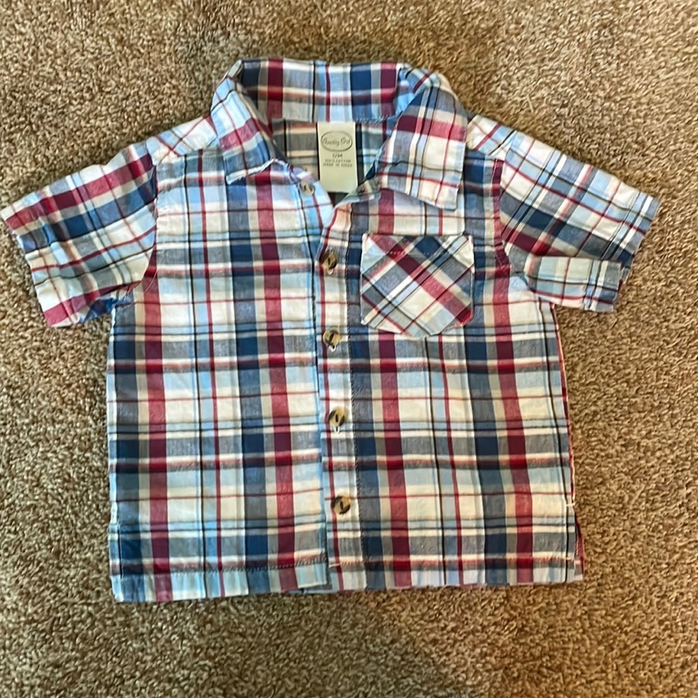 Starting out plaid button down short sleeve shirt 12M